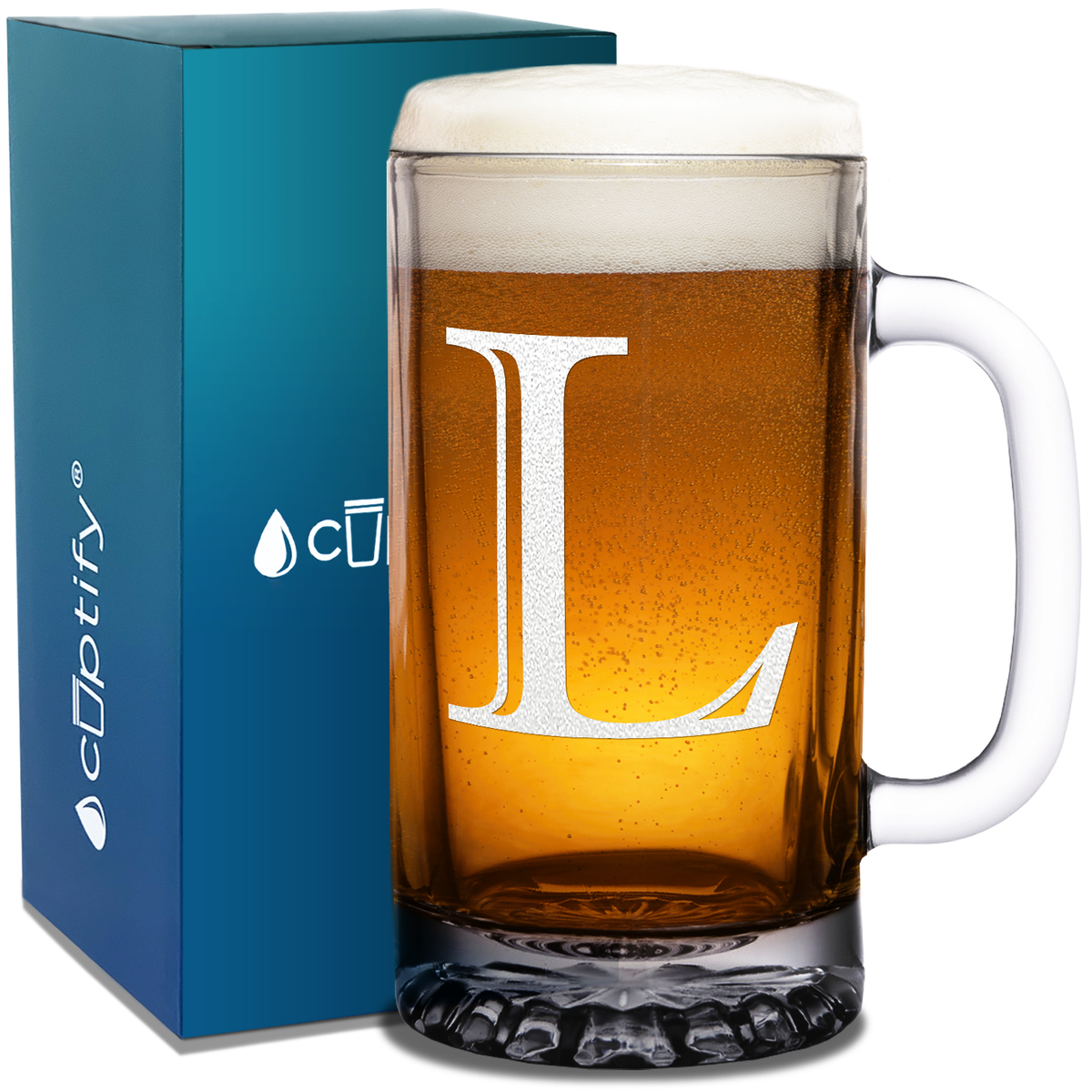  Monogram Initial Letter on 16 oz Beer Glass Mug