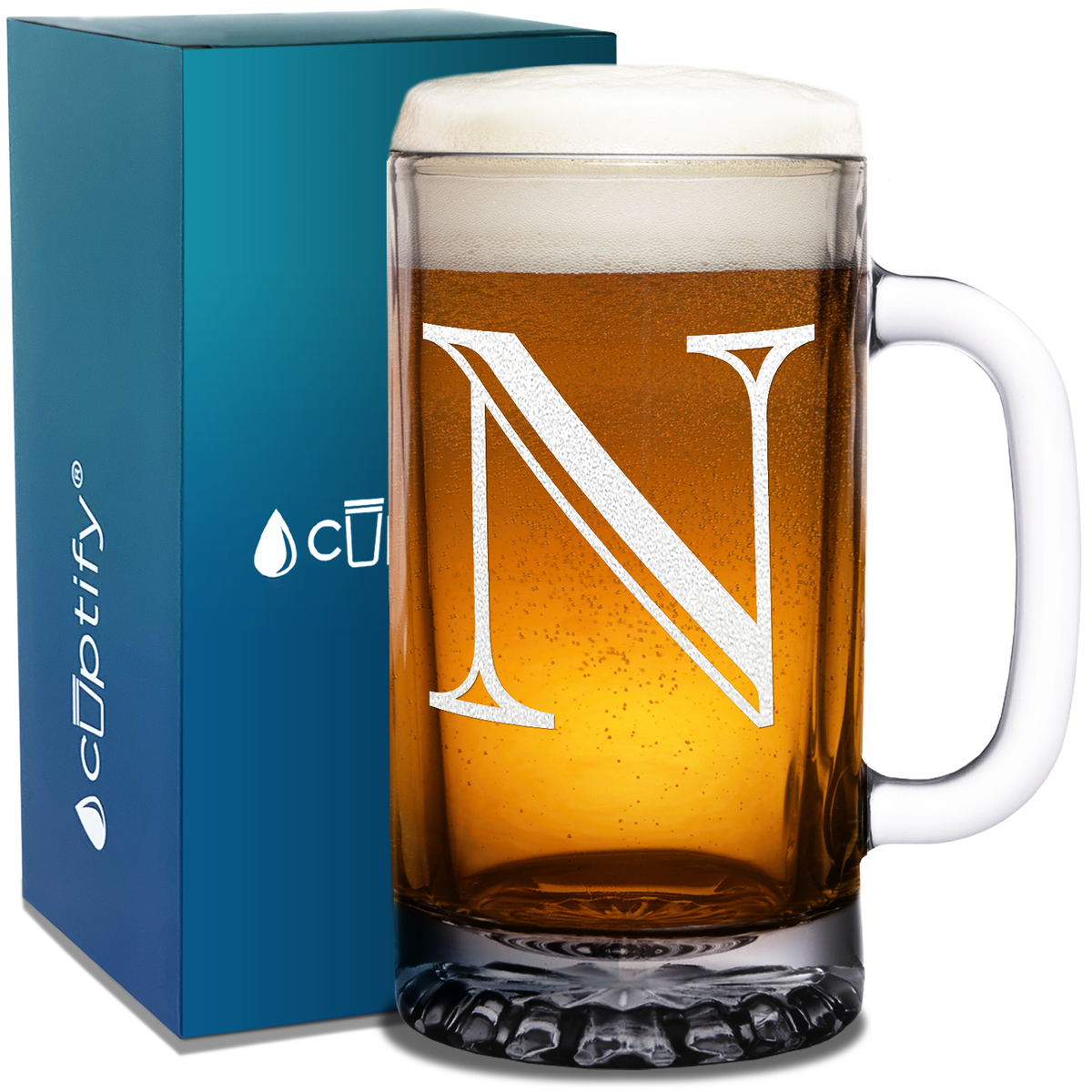  Monogram Initial Letter on 16 oz Beer Glass Mug