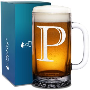  Monogram Initial Letter on 16 oz Beer Glass Mug