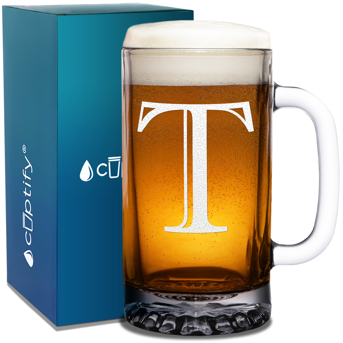  Monogram Initial Letter on 16 oz Beer Glass Mug