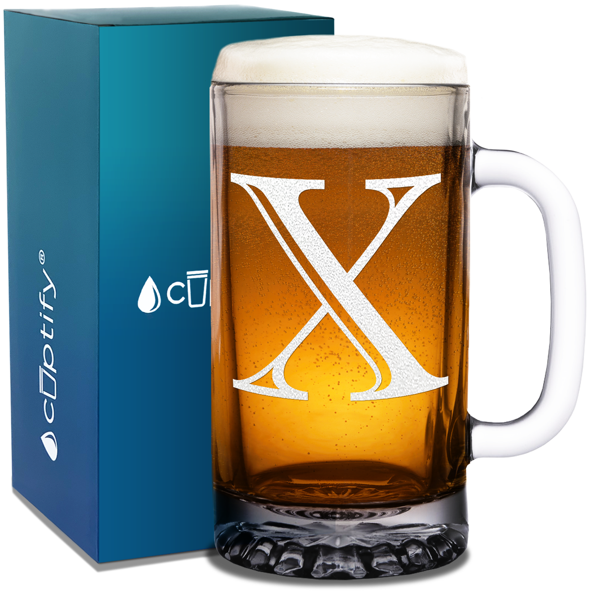  Monogram Initial Letter on 16 oz Beer Glass Mug