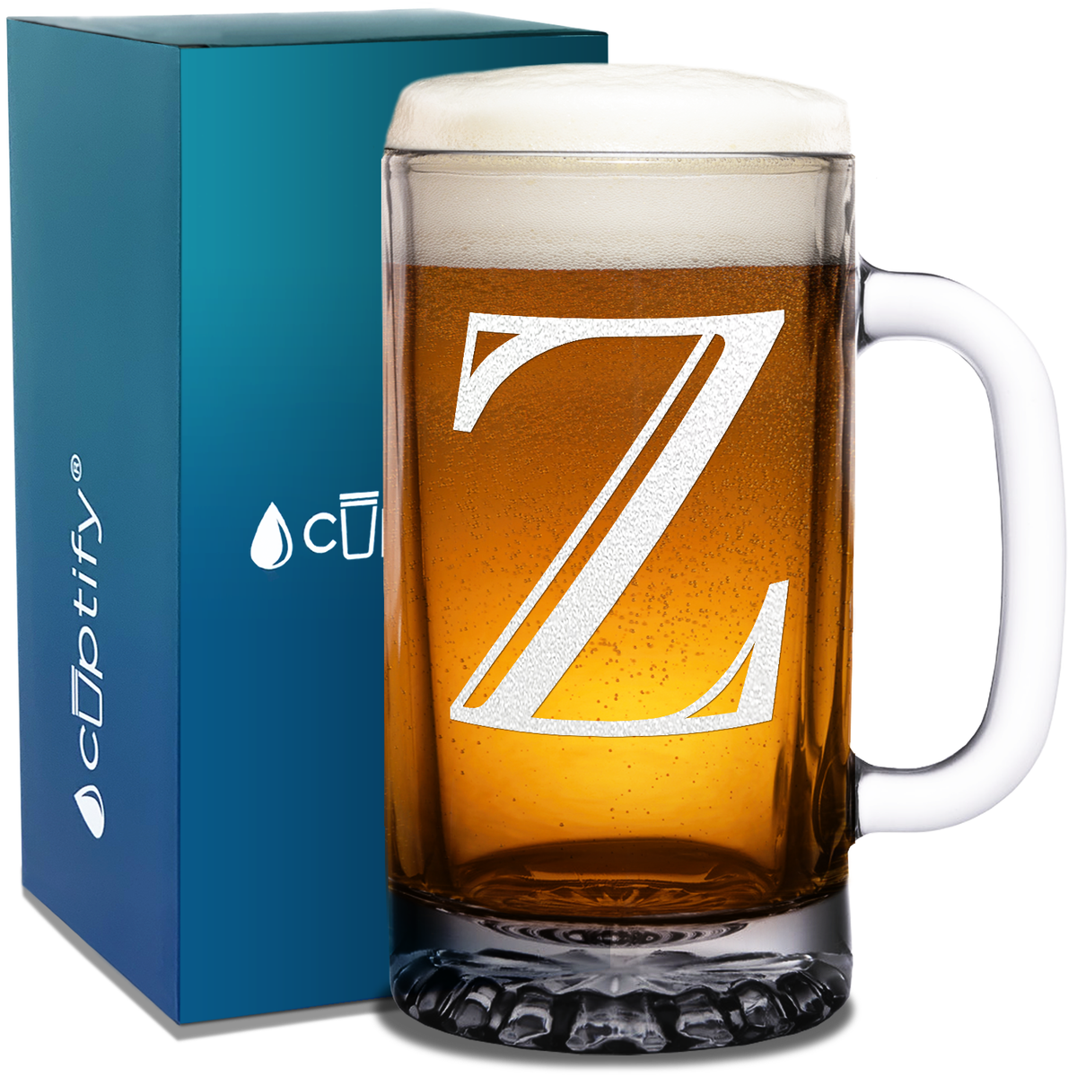  Monogram Initial Letter on 16 oz Beer Glass Mug