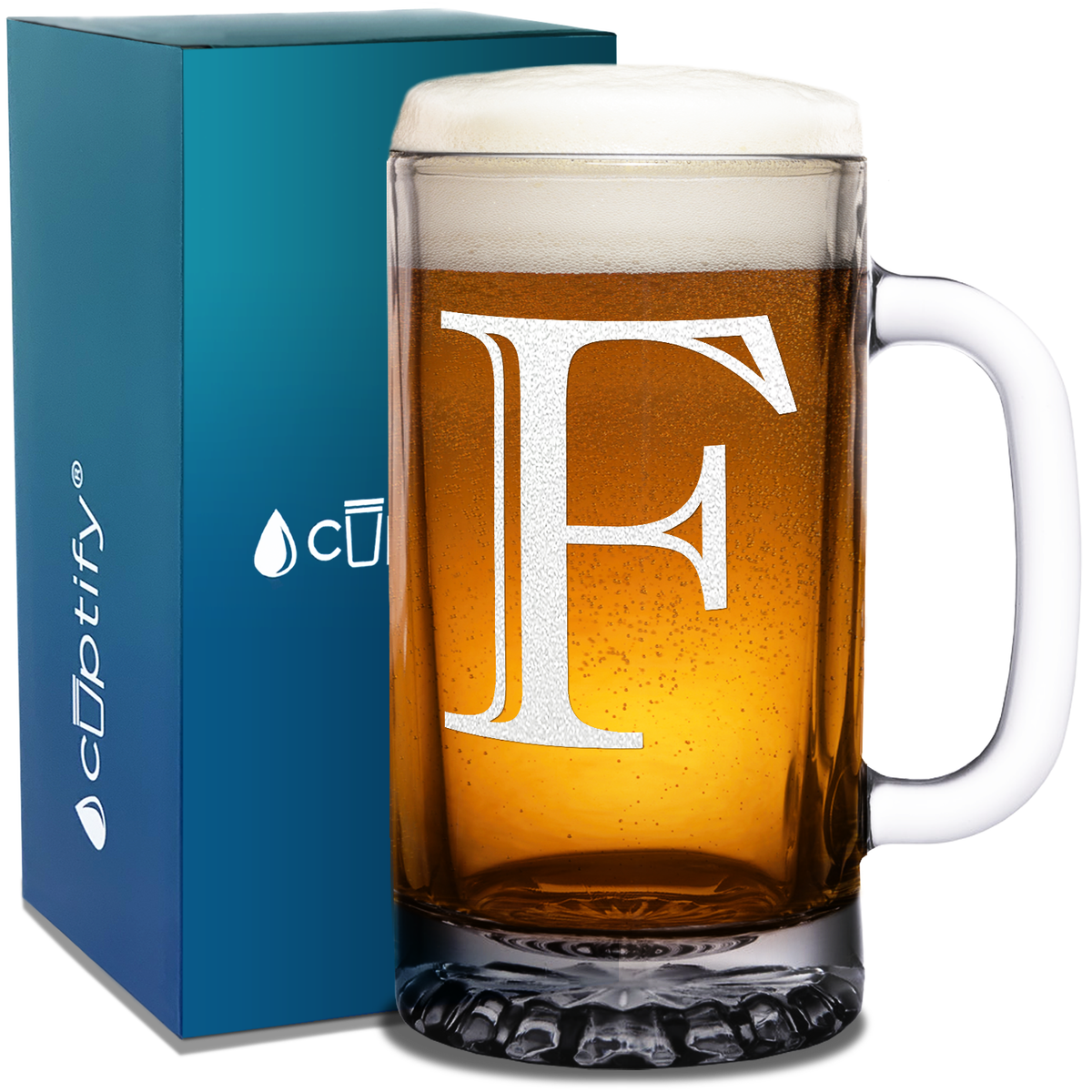  Monogram Initial Letter on 16 oz Beer Glass Mug