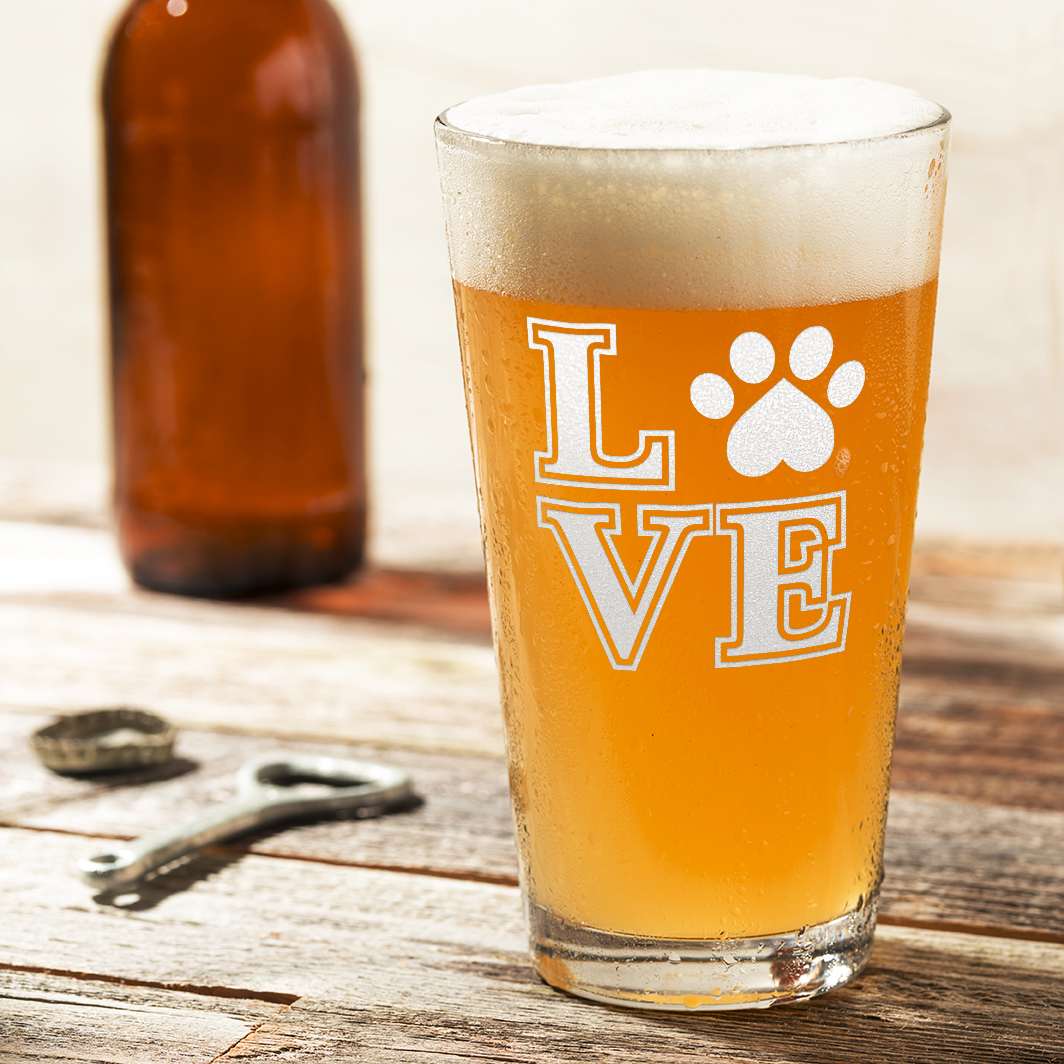 Love Dogs Paw Print Beer Pint Glass