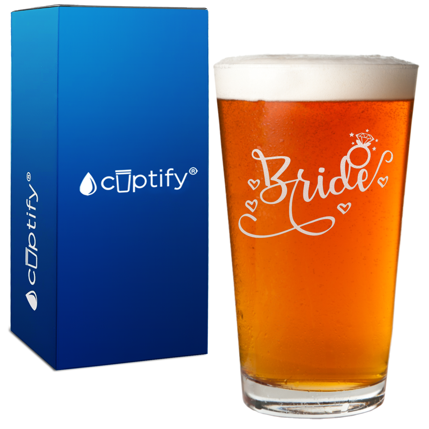 Bride Hearts and Ring Beer Pint Glass