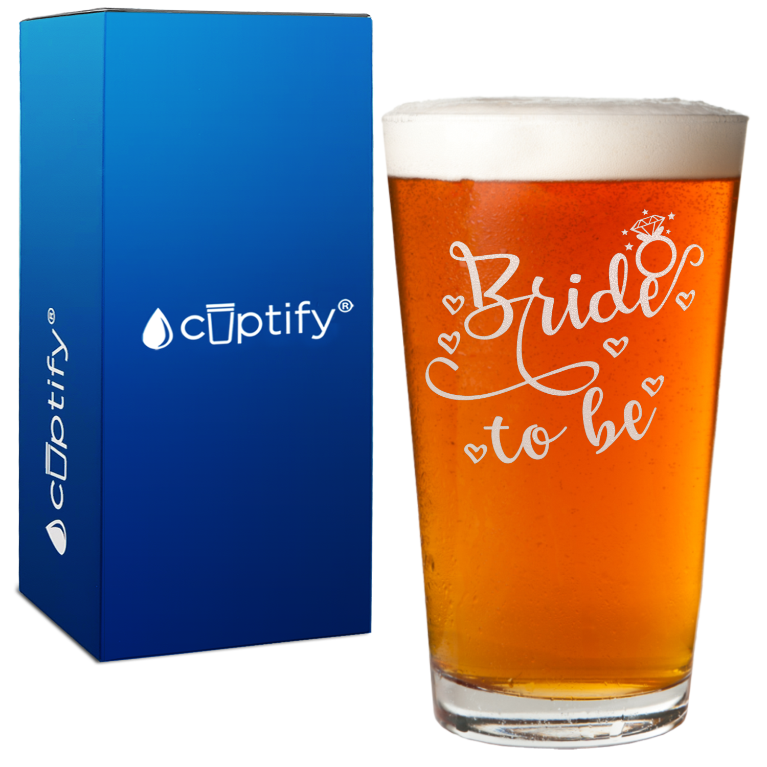 Bride To Be Hearts and Ring Beer Pint Glass