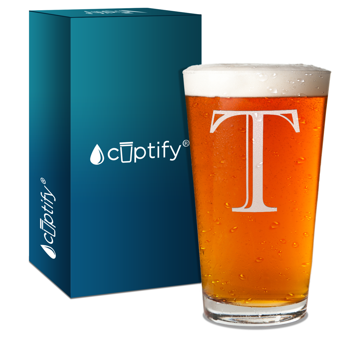 Monogram Initial T Beer Glass Pint