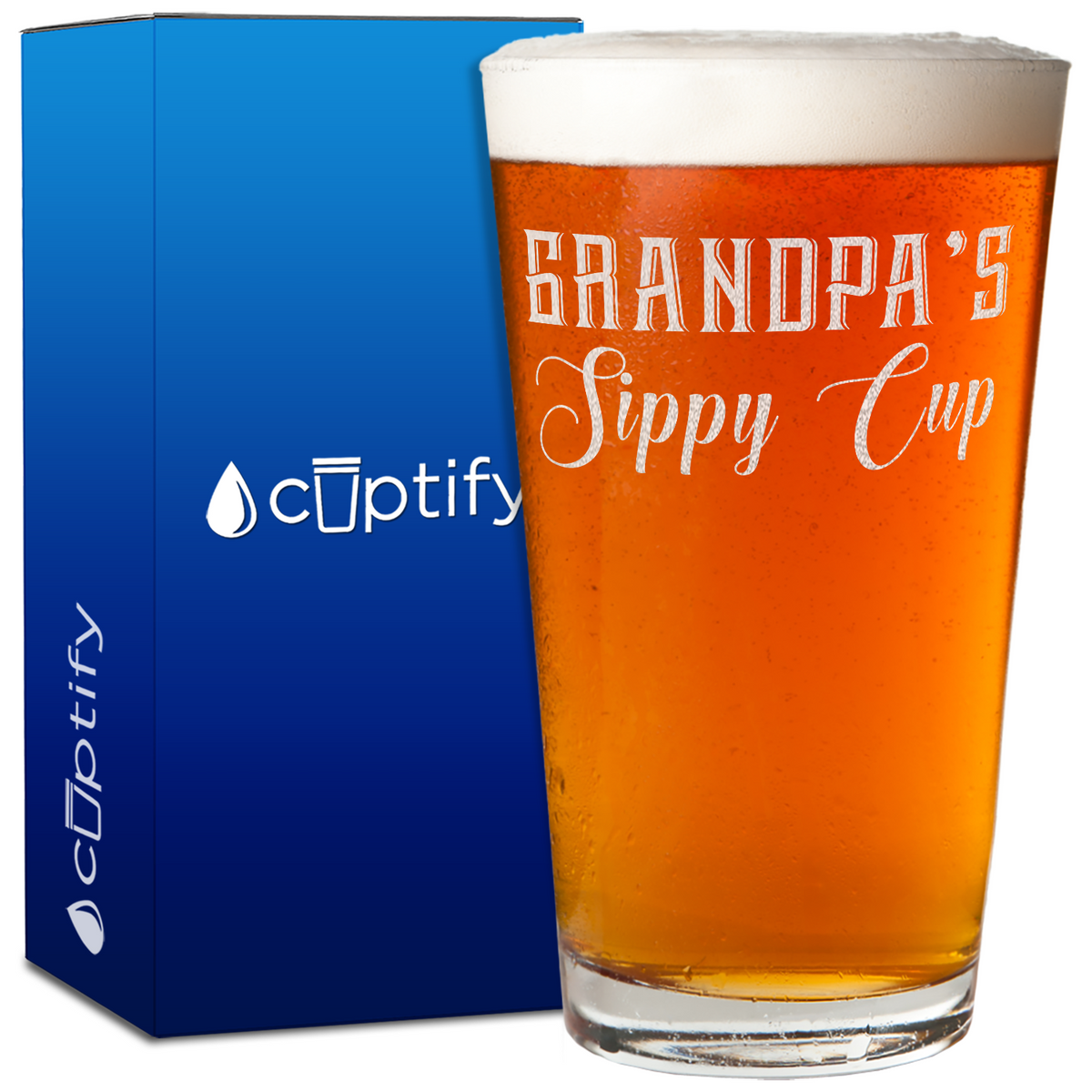 Grandpa's Sippy Cup Etched 16oz Beer Pint Glass