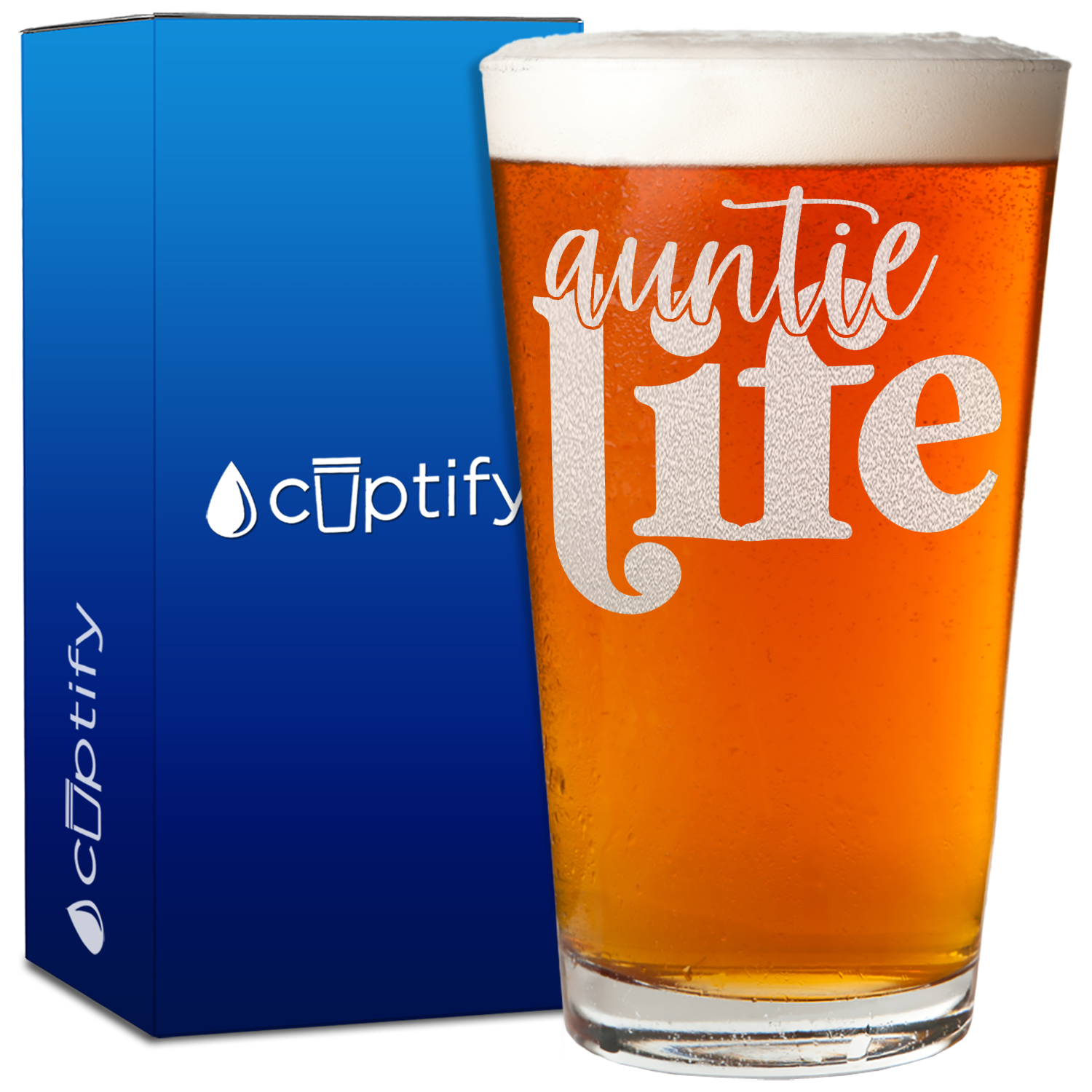 Auntie Life Engraved on 16oz Beer Pint Glass