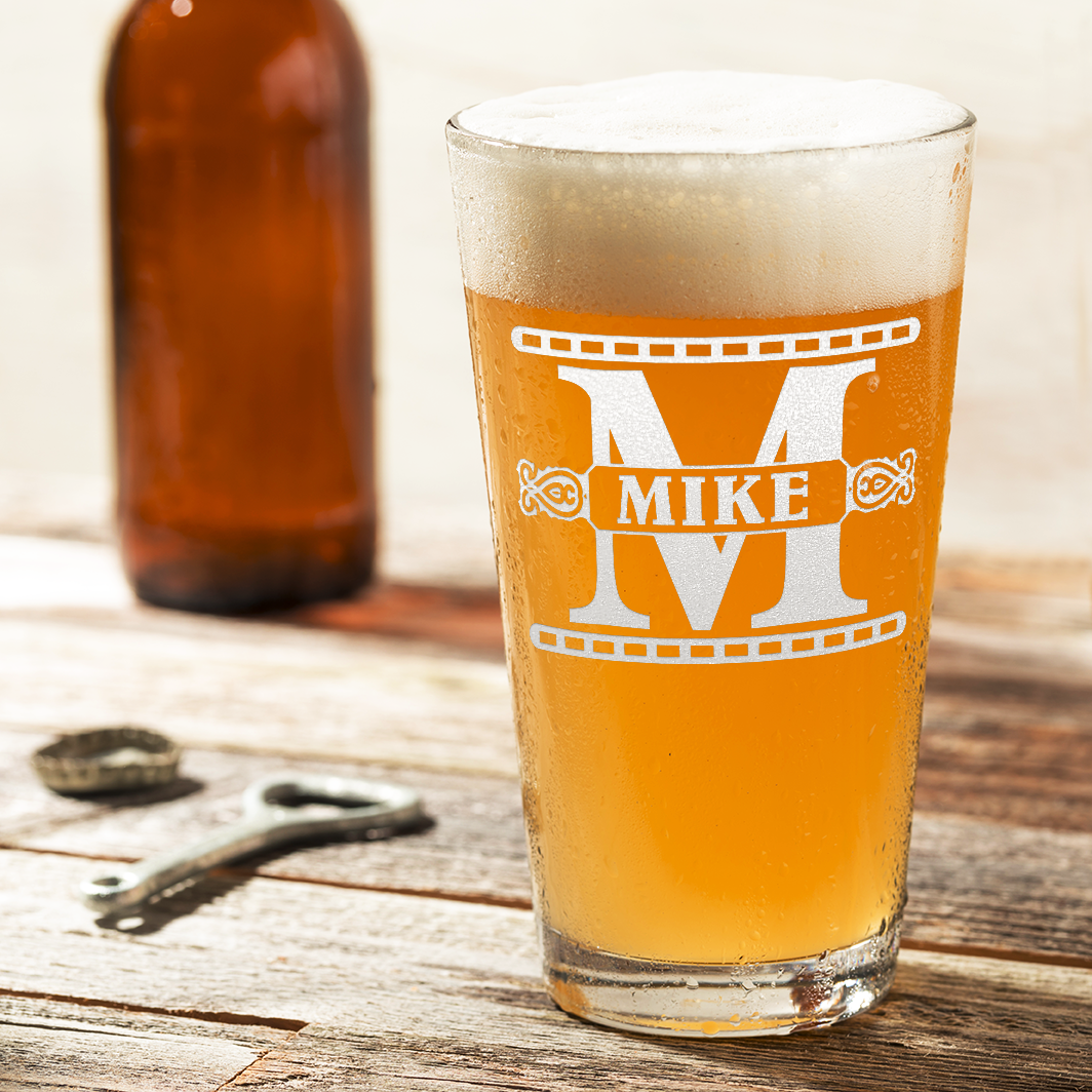 Personalized Monogram Initial Groomsmen Beer Pint Glass