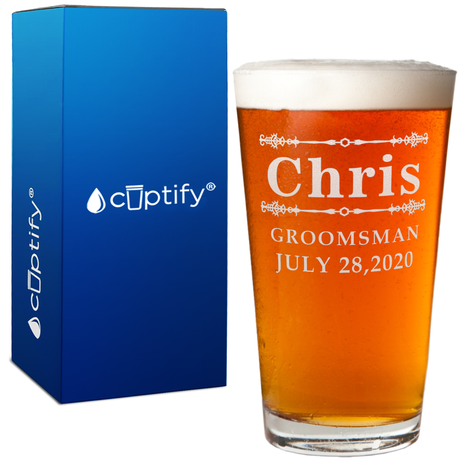 Personalized Groomsman Elegant Beer Pint Glass