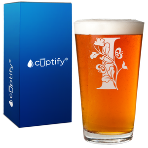 Monogram Blooming Floral Initial Letter 16oz Beer Pint Glass