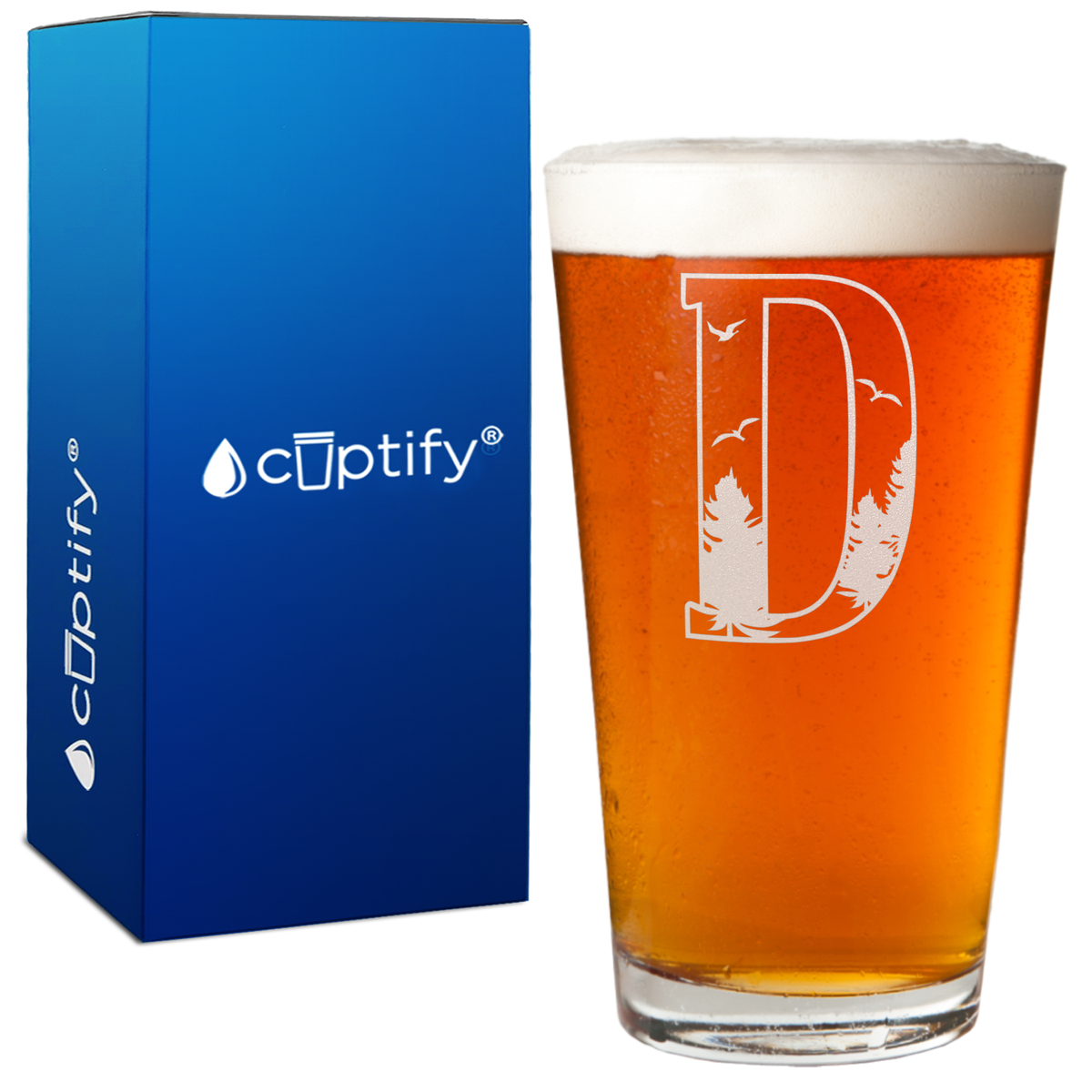 Monogram Forest Initial Letter 16oz Beer Pint Glass