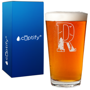 Monogram Forest Initial Letter 16oz Beer Pint Glass