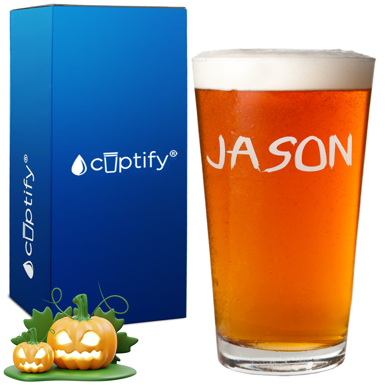 Personalized Scary Halloween Font 16oz Beer Pint Glass