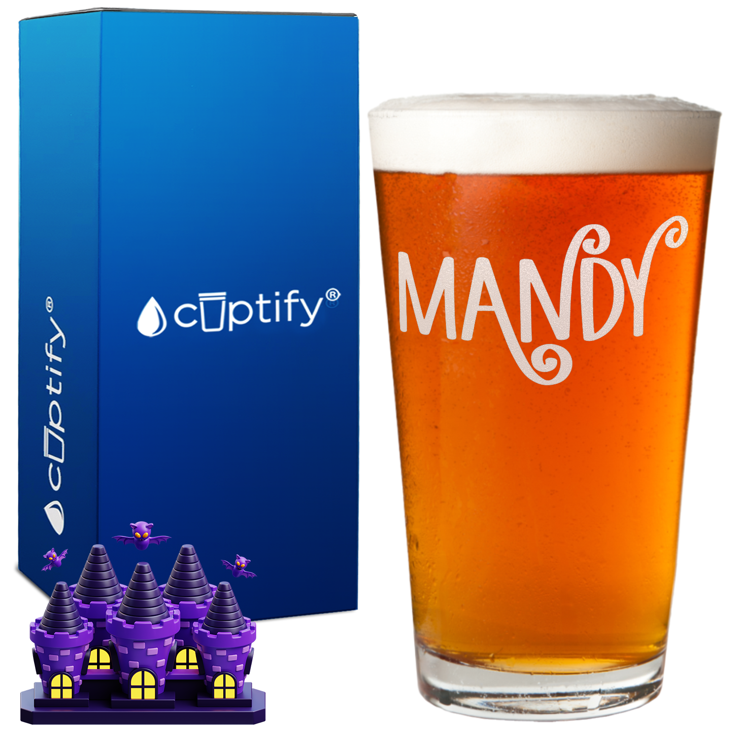 Personalized Curly Spooky Halloween Font 16oz Beer Pint Glass