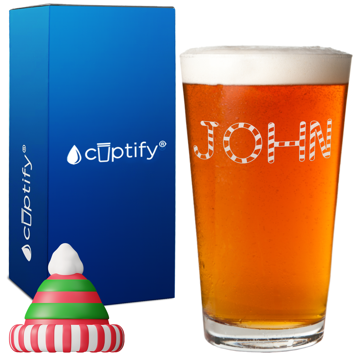 Personalized Candy Canes Christmas Font 16oz Beer Pint Glass