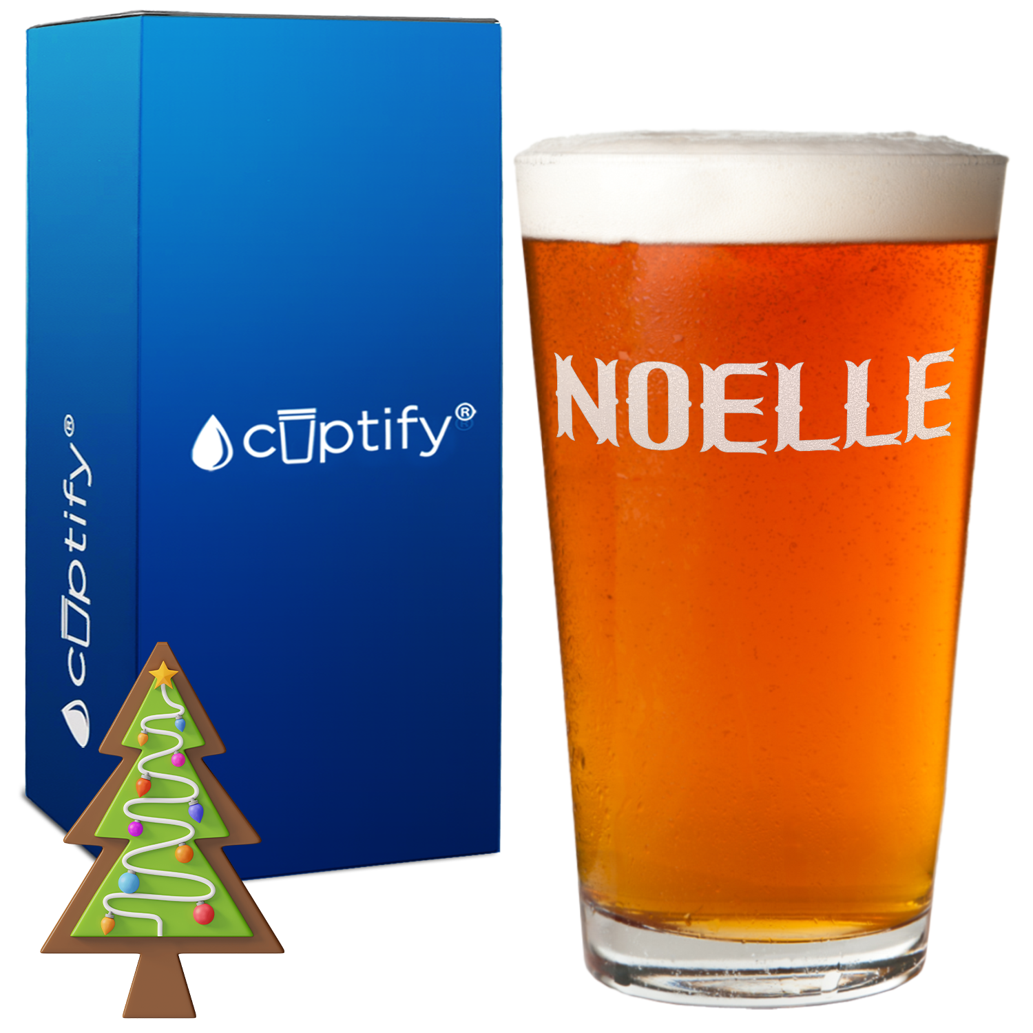 Personalized Calus Christmas Font 16oz Beer Pint Glass