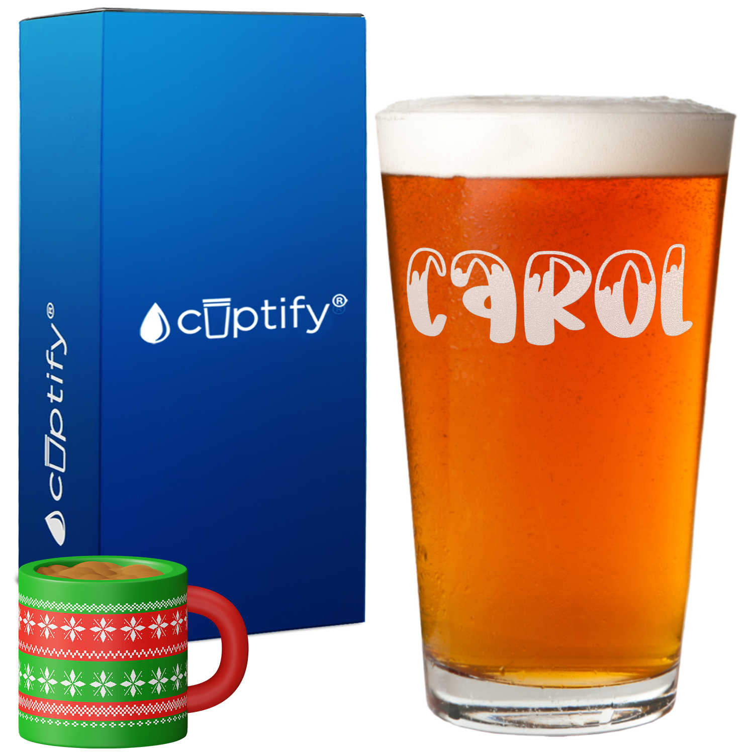 Personalized Frosty Christmas Font 16oz Beer Pint Glass