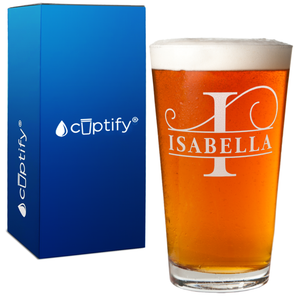 Personalized Swoosh Split Monogram 16oz Beer Pint Glass
