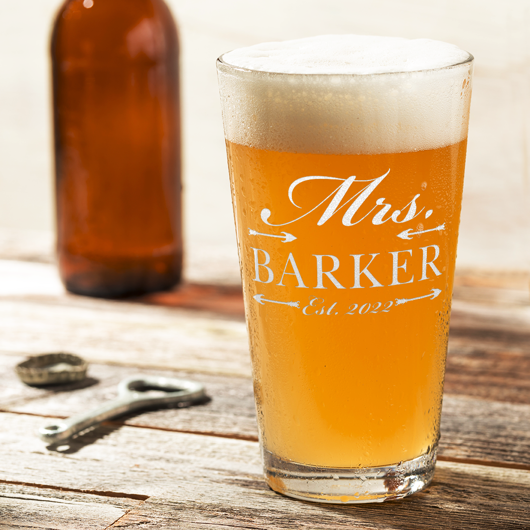 Personalized Mrs. Arrows Beer Pint Glass