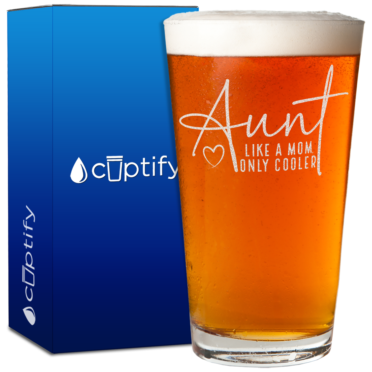 Aunt Like Mom Only Cooler Engraved on 16oz Beer Pint Glass