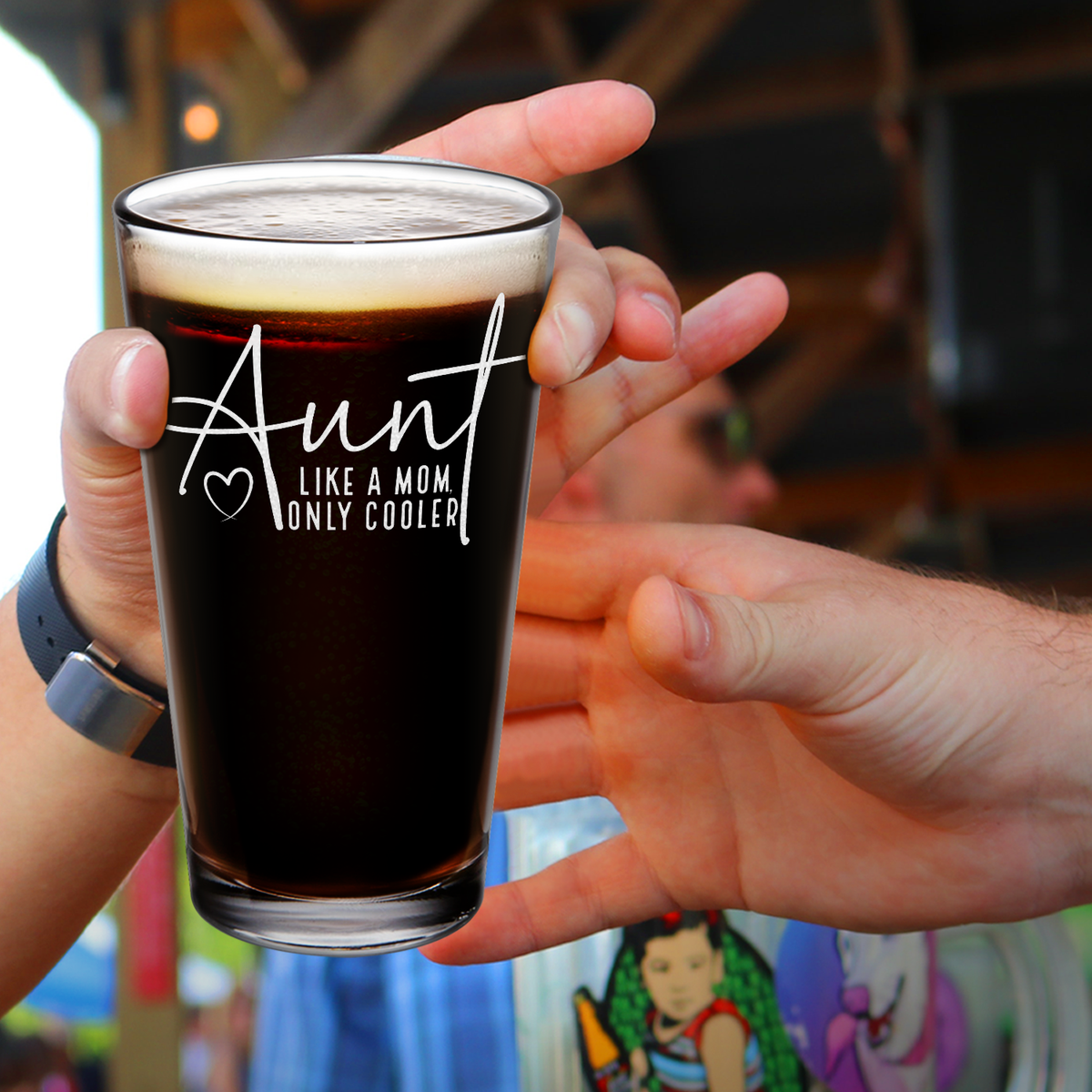 Aunt Like Mom Only Cooler Engraved on 16oz Beer Pint Glass