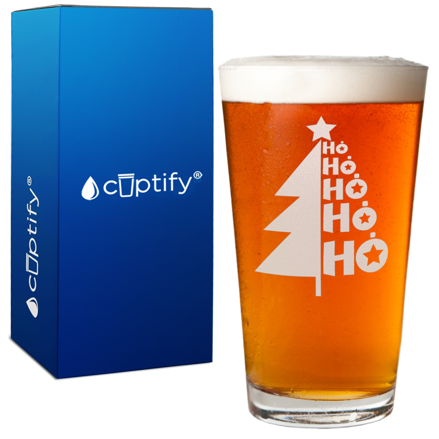 Ho Ho Ho Christmas Tree 16oz Beer Pint Glass