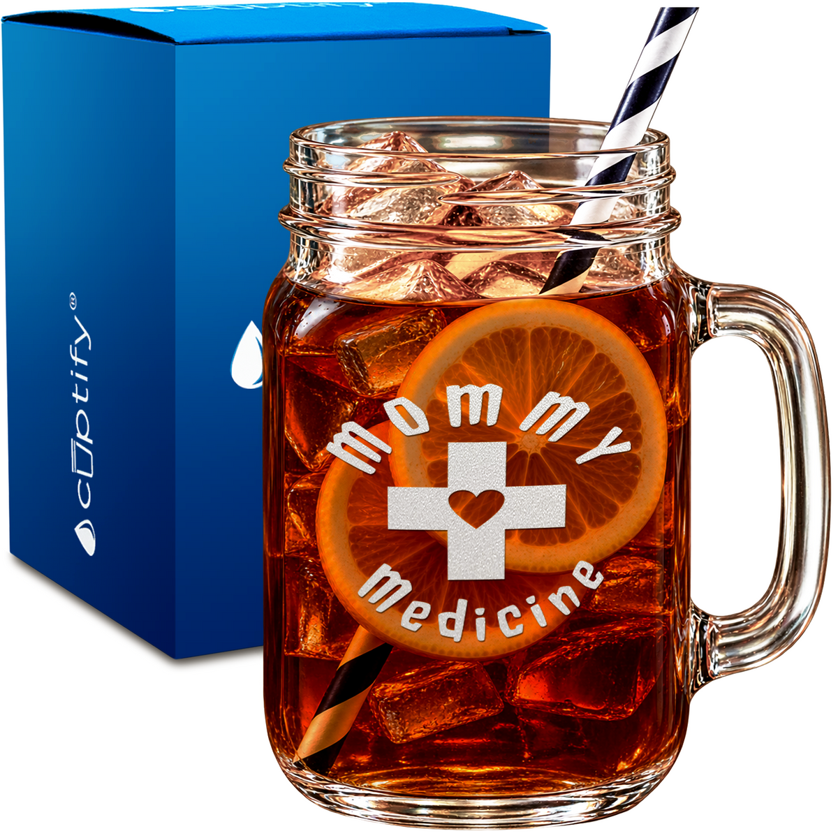 Mommy Medicine design on 16oz Mason Jar Glass