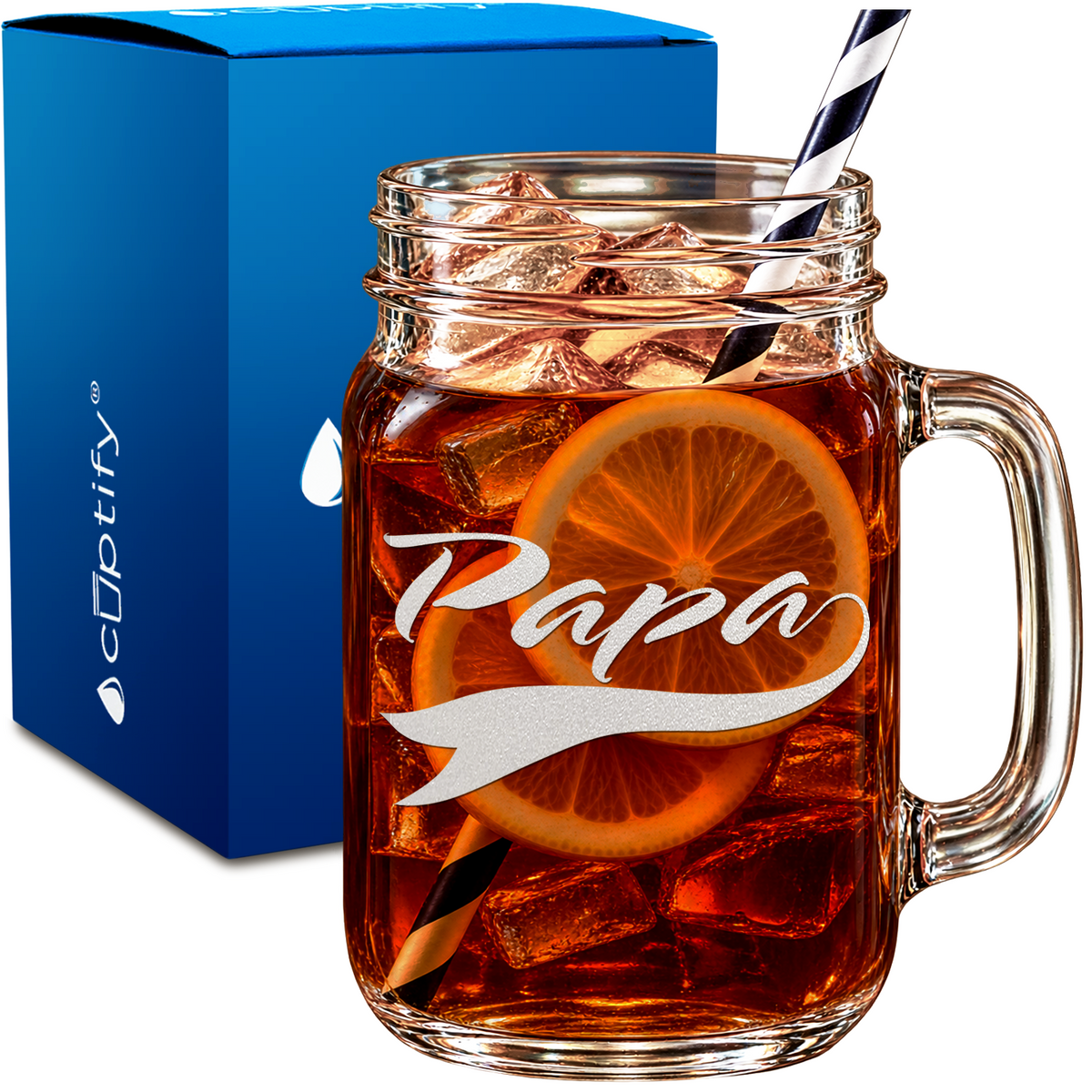 Papa design on 16oz Mason Jar Glass