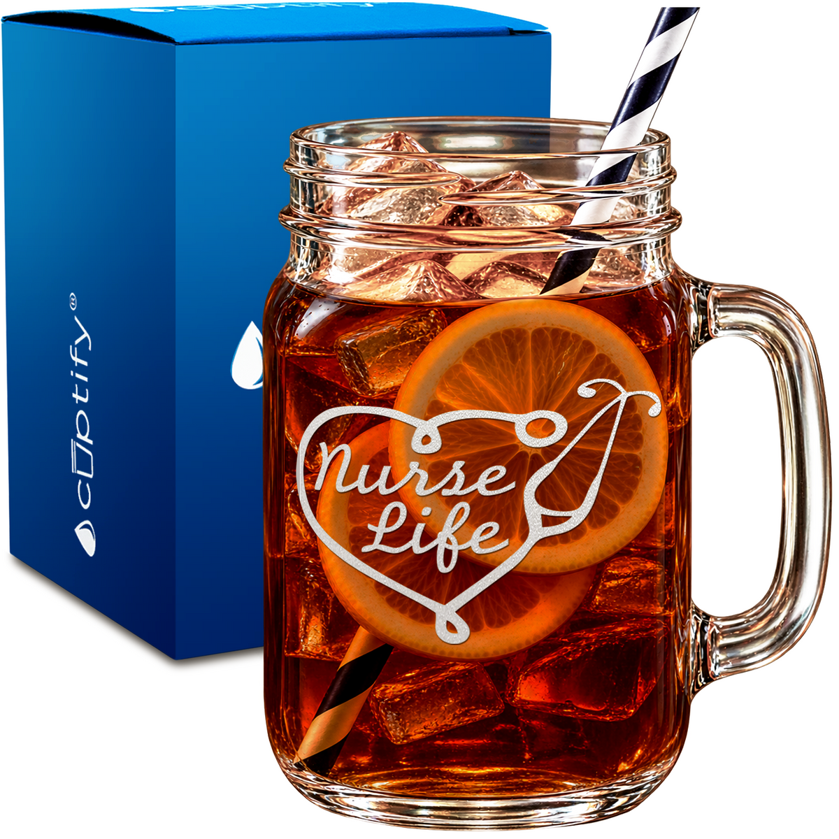 Nurse Life design on 16oz Mason Jar Glass