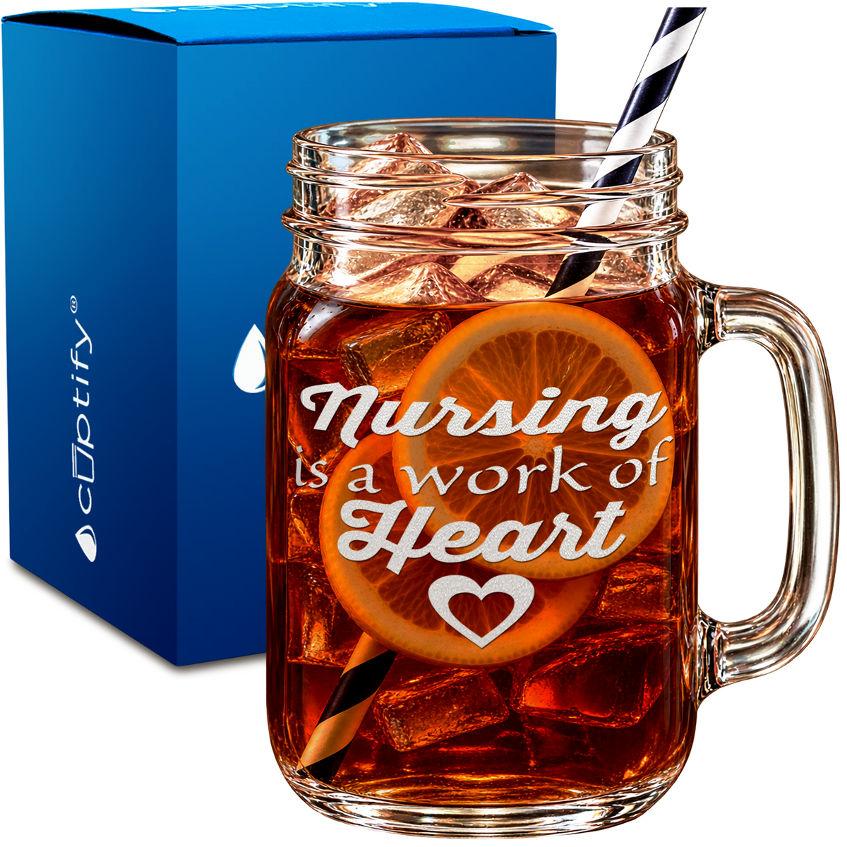 Nursing is a work of Heart design on 16oz Mason Jar Glass
