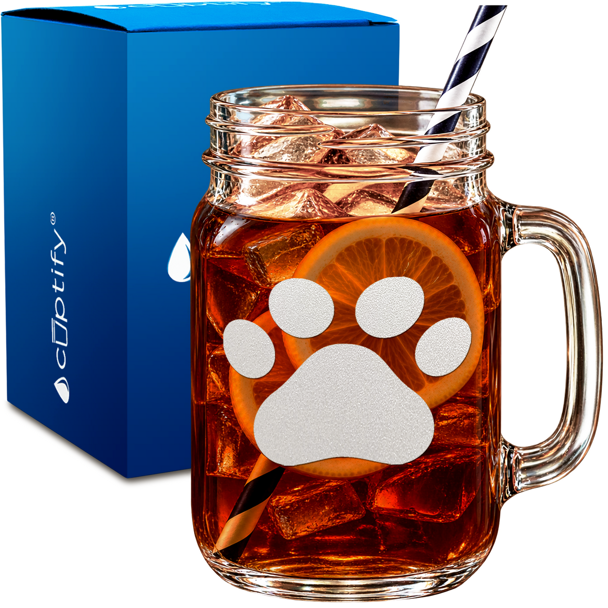 Paw Print design on 16oz Mason Jar Glass