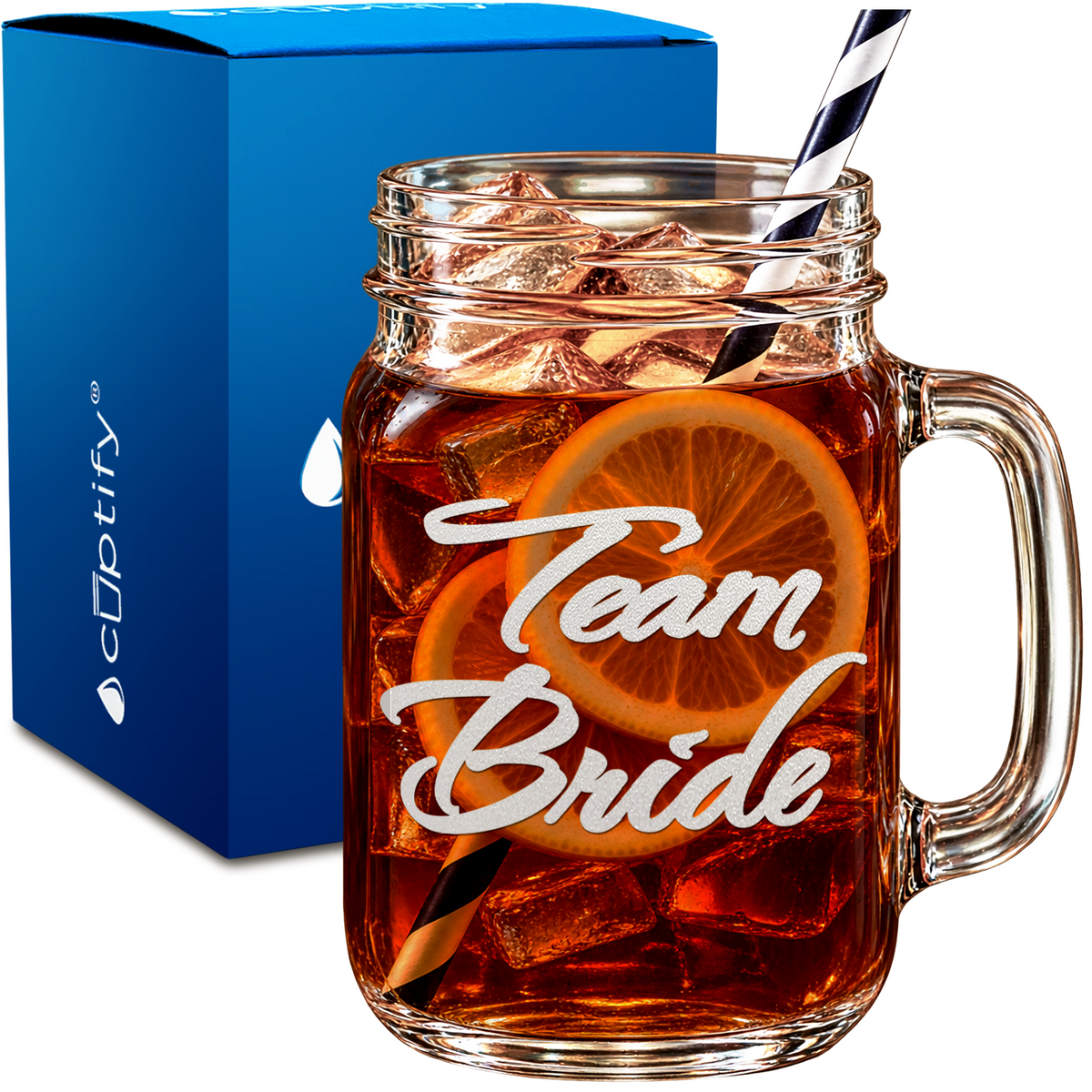 Team Bride design on 16oz Mason Jar Glass