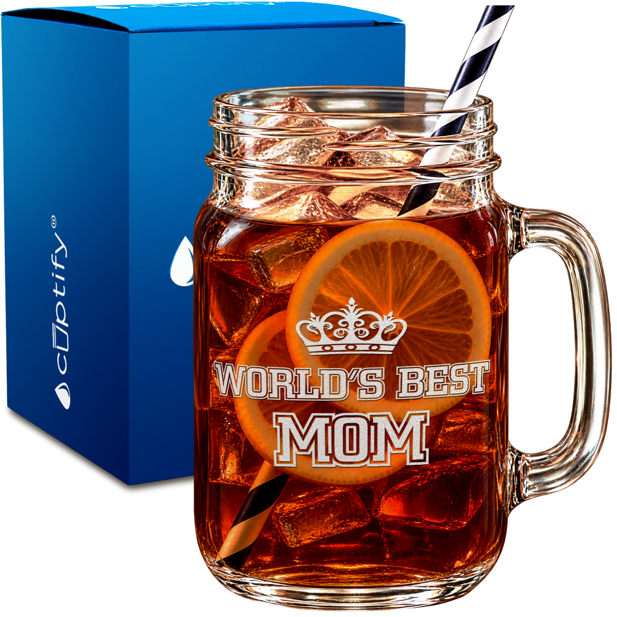 World's Best Mom design on 16oz Mason Jar Glass