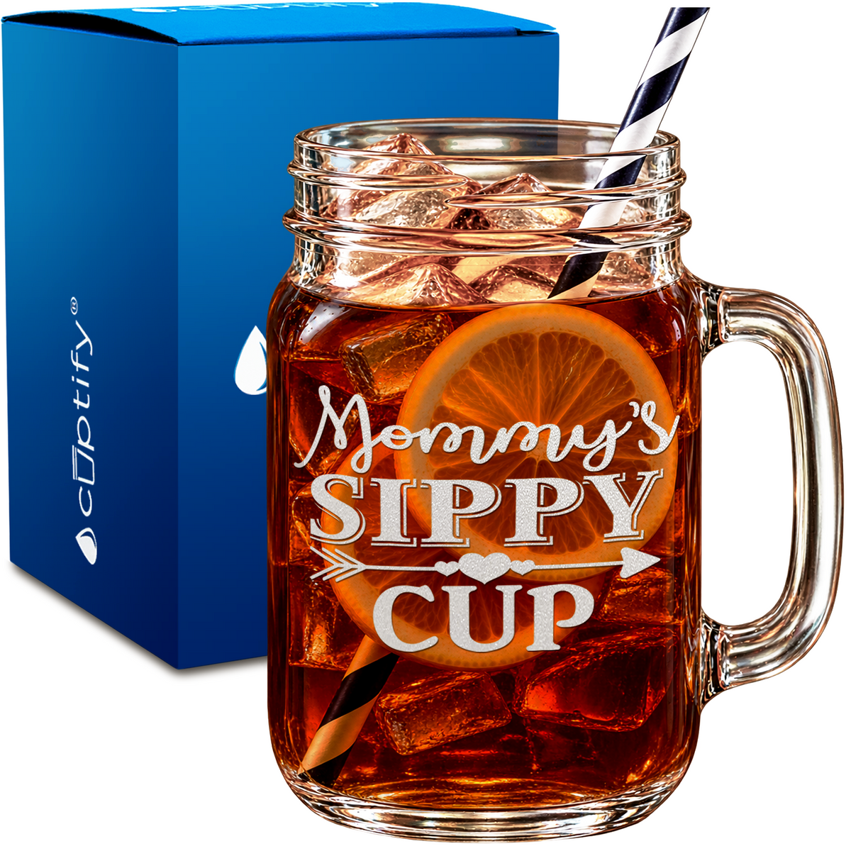 Mommy's Sippy Cup  Arrow design on 16oz Mason Jar Glass