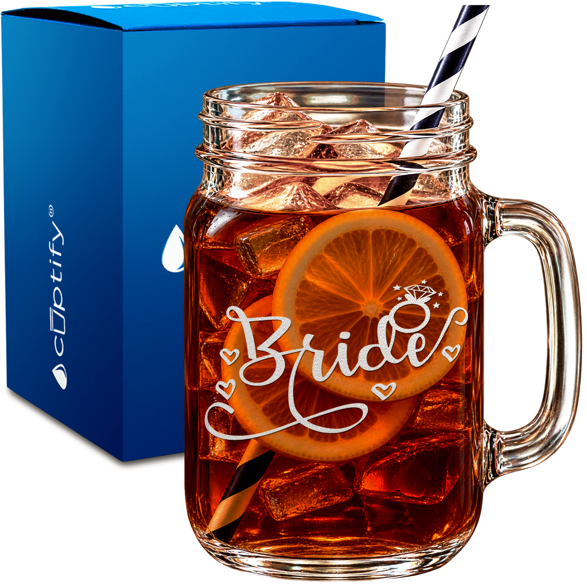 Bride with Ring design on 16oz Mason Jar Glass