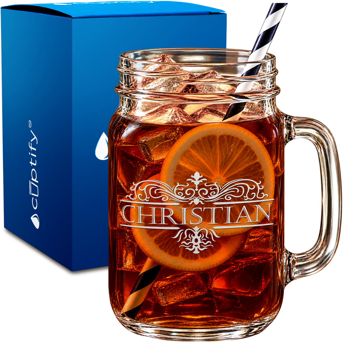 Vestige Monogram design on 16oz Mason Jar Glass