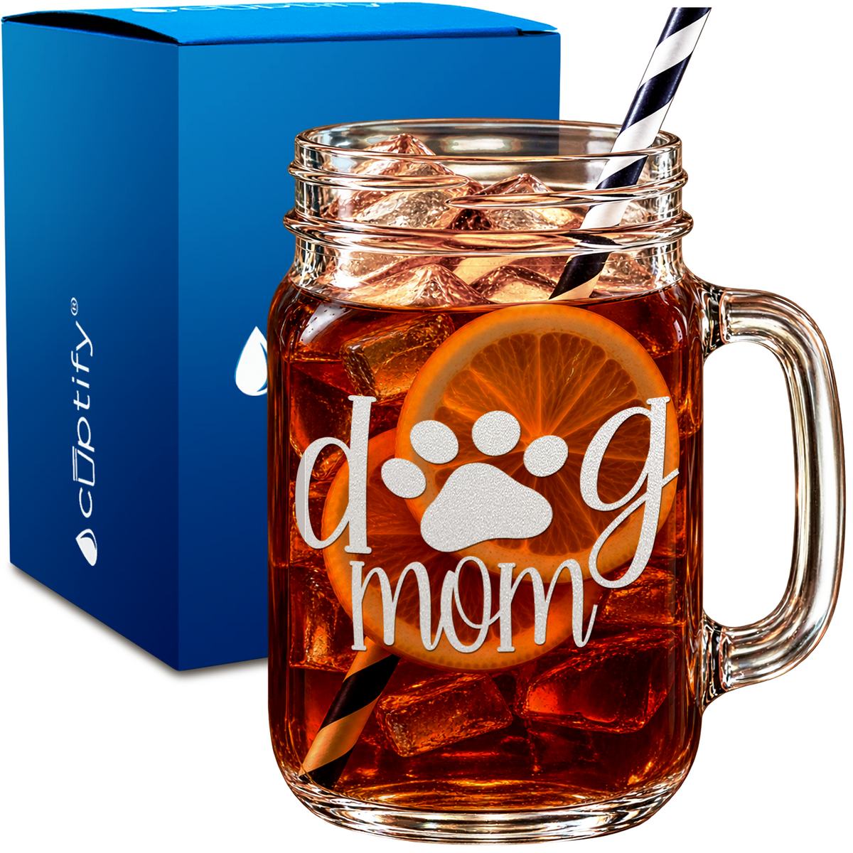 Dog Mom Paw design on 16oz Mason Jar Glass