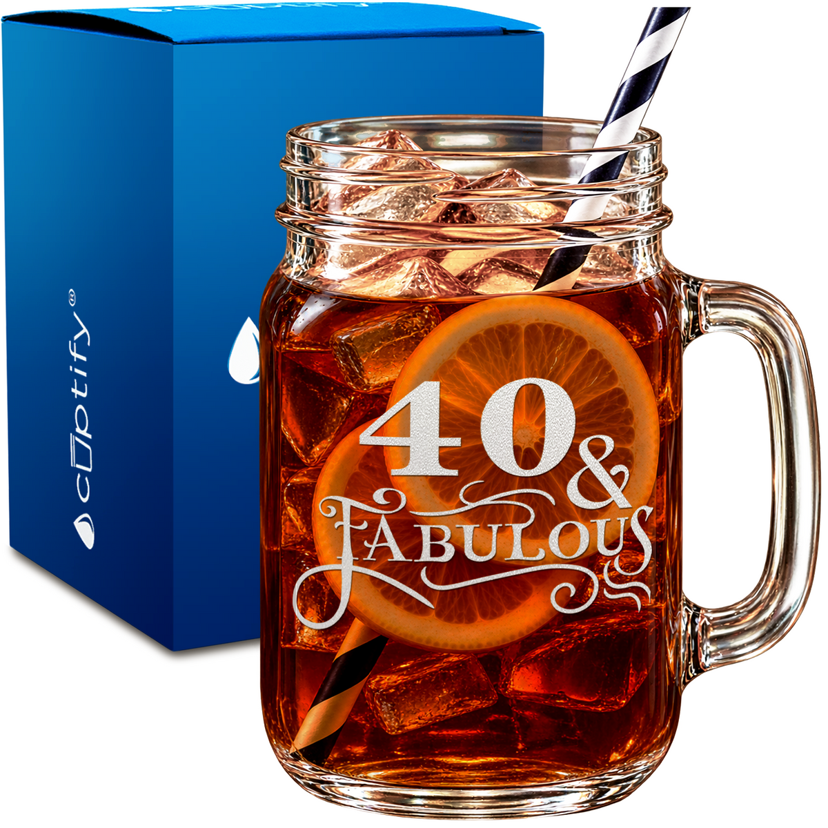 40 & Fabulous design on 16oz Mason Jar Glass