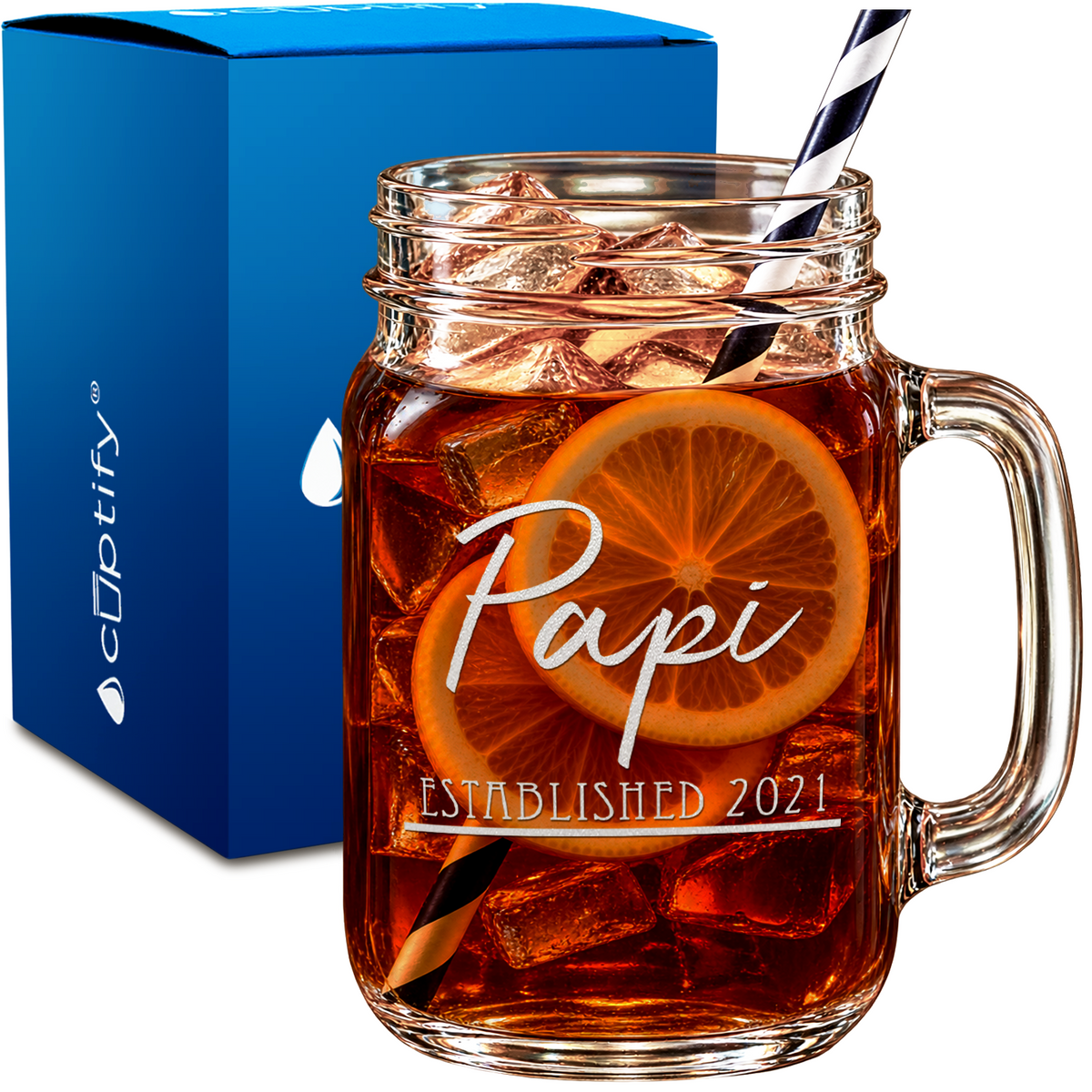 Papi Established Customized design on 16oz Mason Jar Glass