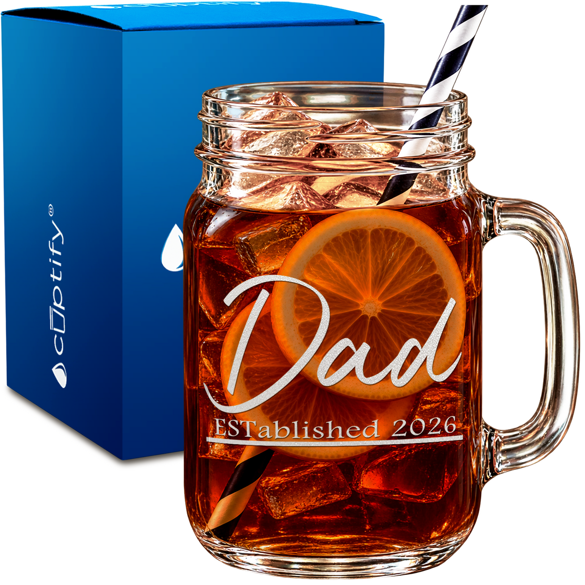 Dad Established design on 16oz Mason Jar Glass