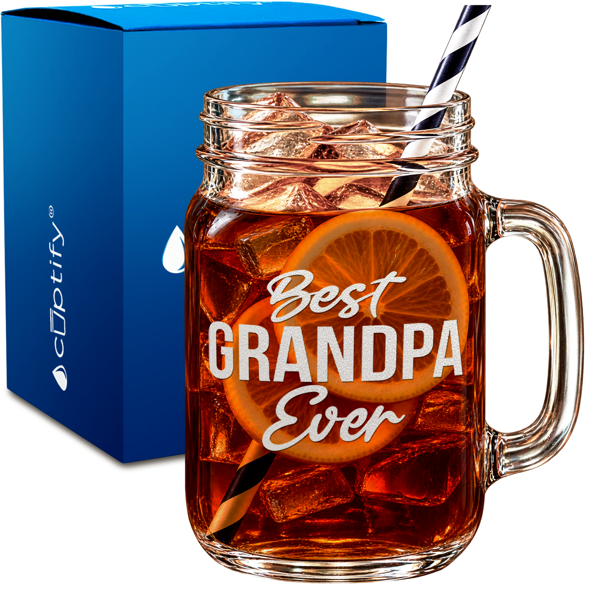 Best Grandpa Ever design on 16oz Mason Jar Glass