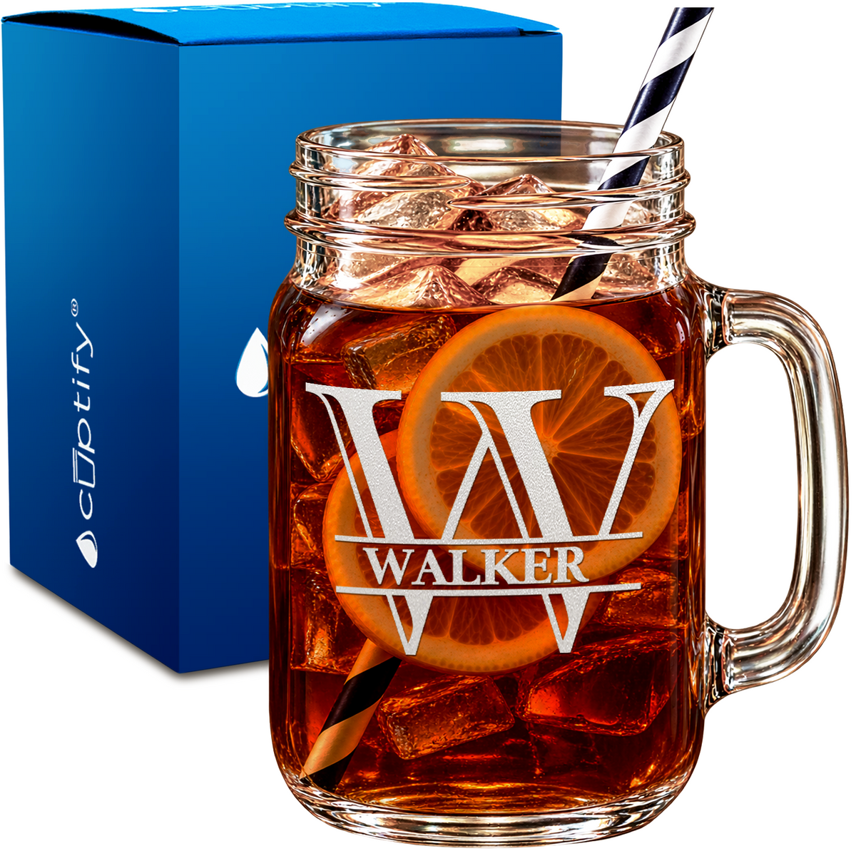 Personalized Imprint Shadow design on 16oz Mason Jar Glass