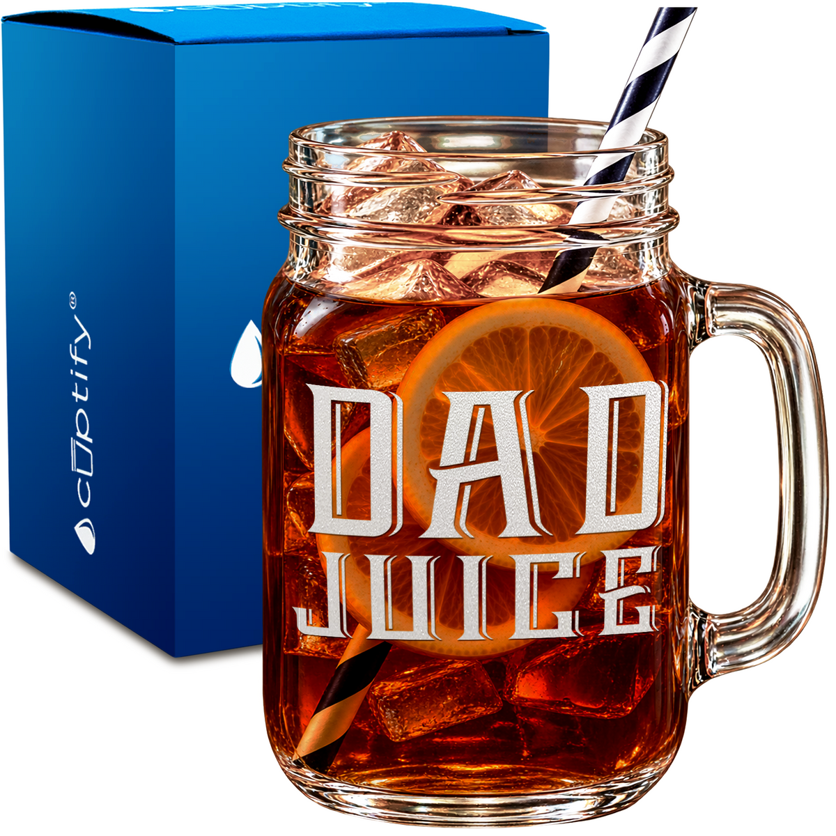 Dad Juice design on 16oz Mason Jar Glass