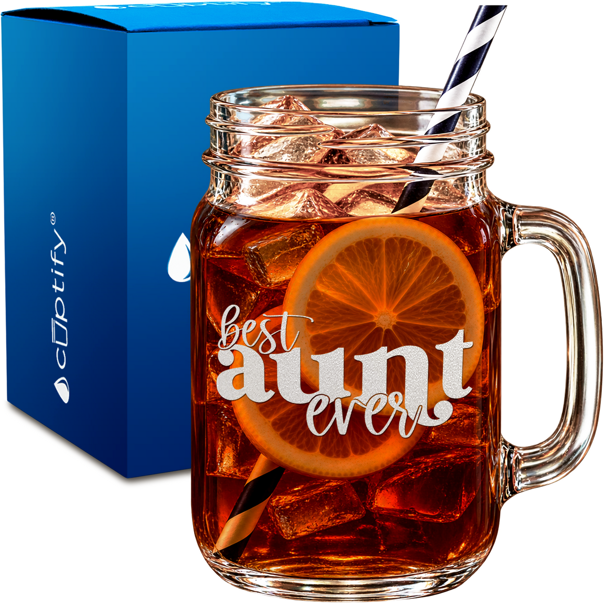 Best Aunt Ever design on 16oz Mason Jar Glass