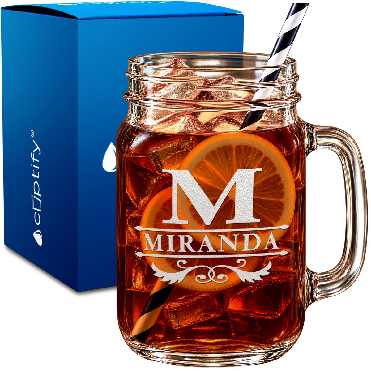 Personalized Initial Style design on 16oz Mason Jar Glass