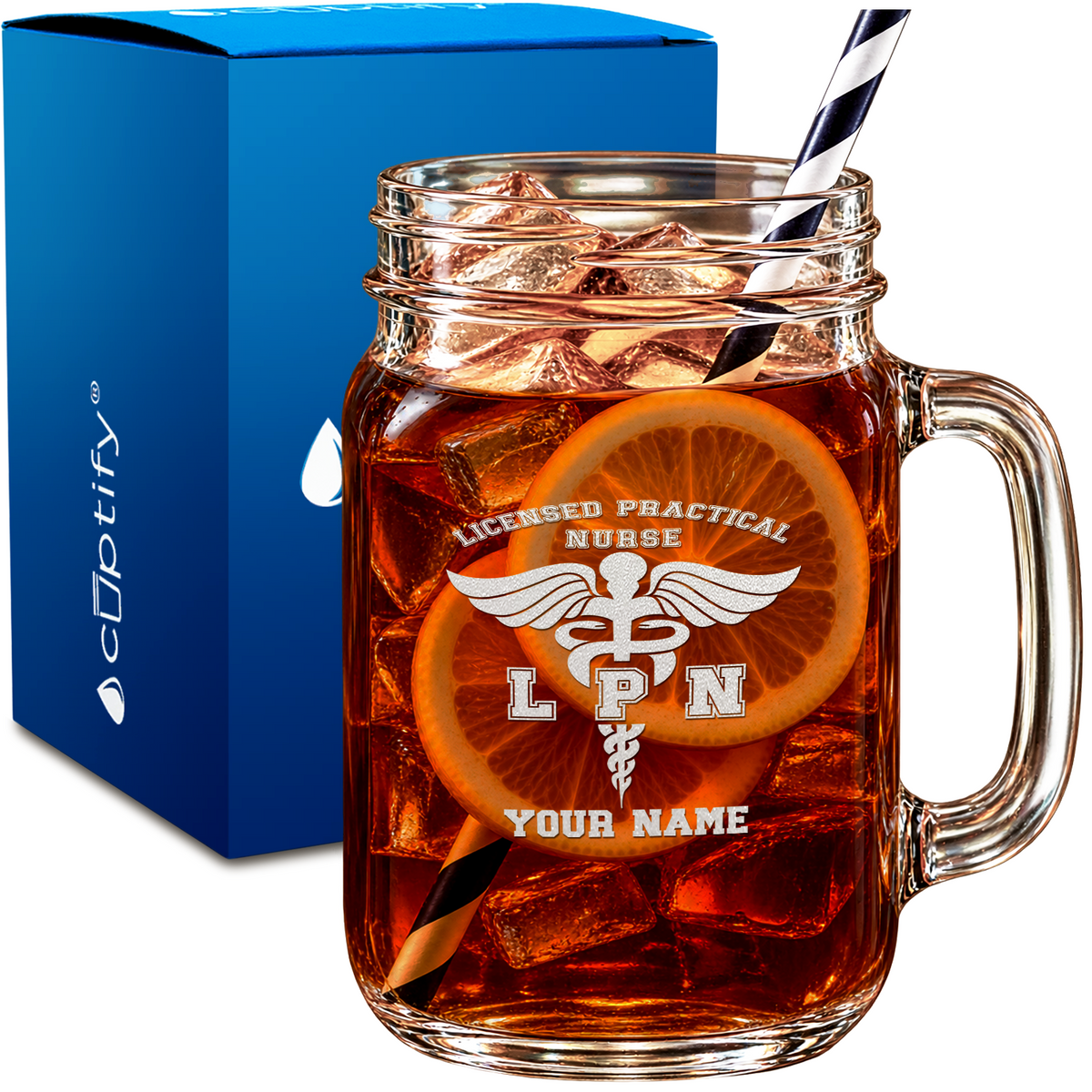 Nurse on Duty Stethoscope design on 16oz Mason Jar Glass