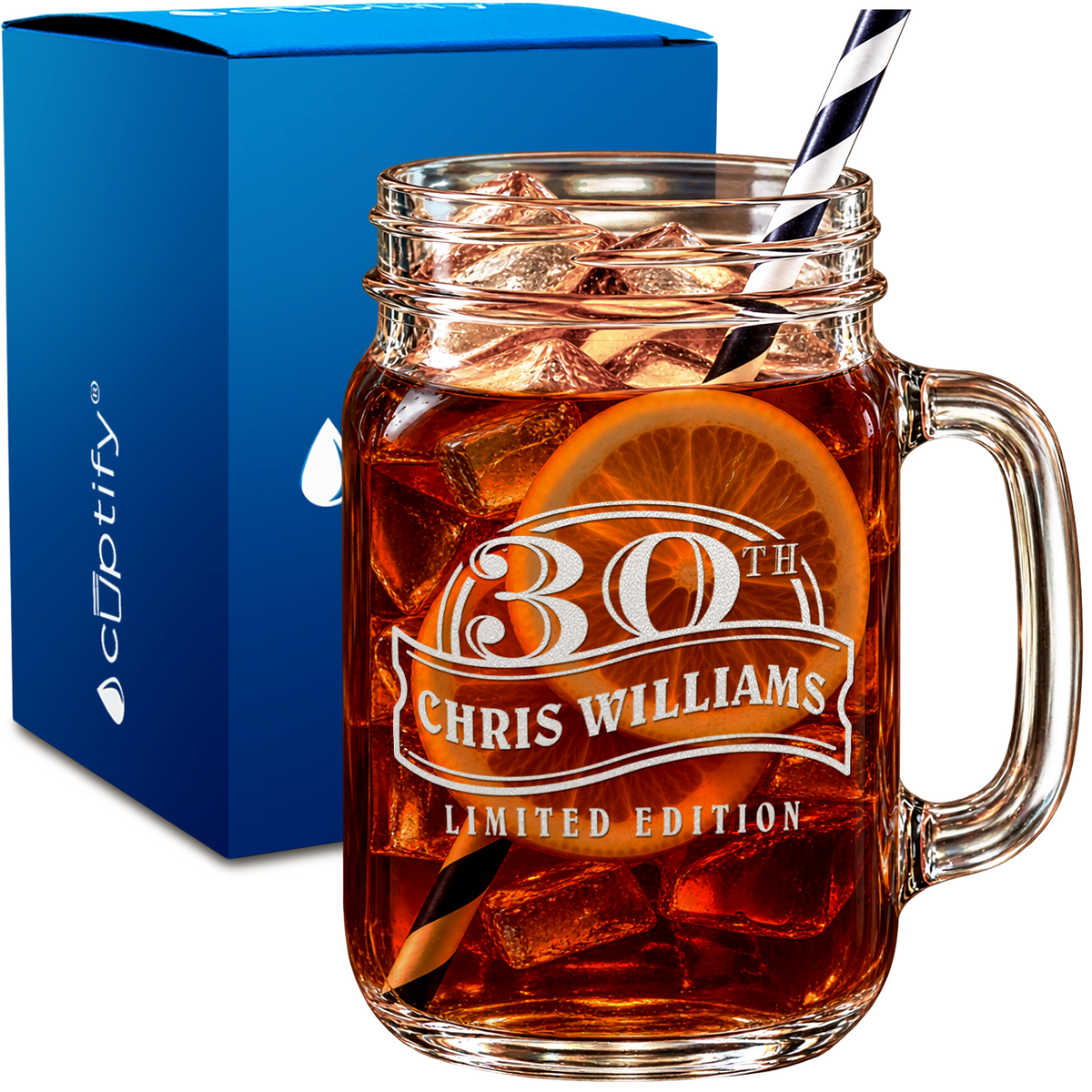 30th Limited Edition Birthday design on 16oz Mason Jar Glass