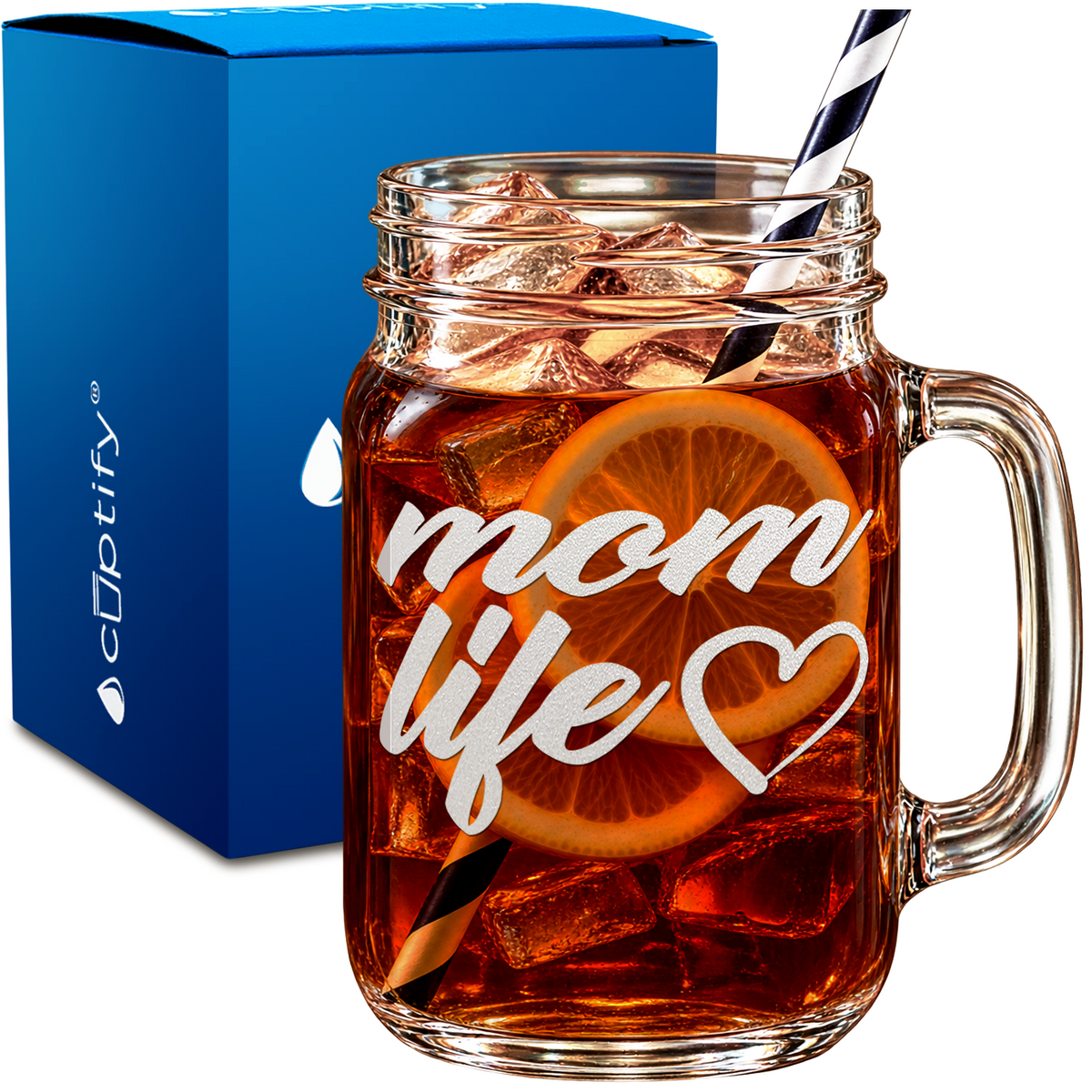 Mom Life design on 16oz Mason Jar Glass